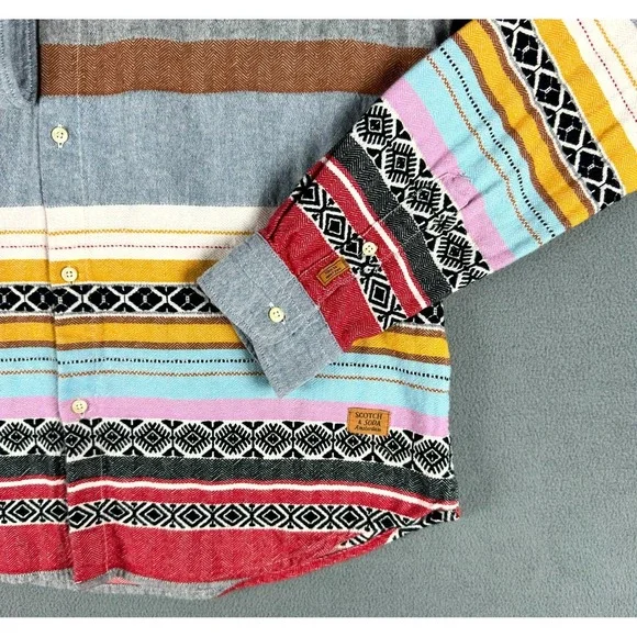 Scotch Soda Mens Large Red Colorful Special Delivery Aztec Navajo Western - Picture 4 of 8